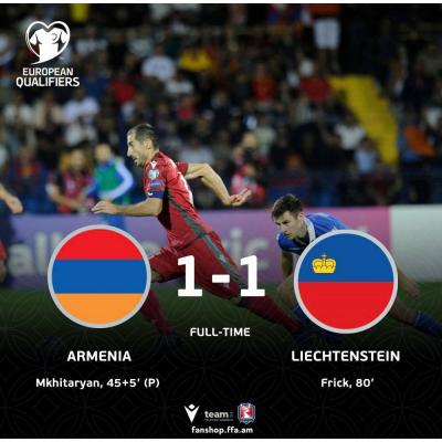 Сборная Армении по футболу в шестом матче отборочного цикла ЧМ-2022 в Ереване сыграла вничью 1:1 со сборной Лихтенштейна