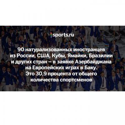 В заявку Азербайджана на I Европейских играх в Баку вошли 90 натурализованных иностранцев, что составило 30,9% от общего числа спортсменов